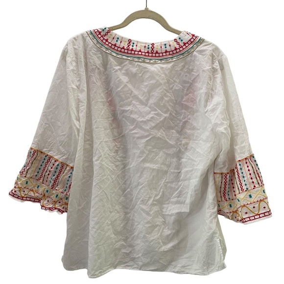 BeachLunchLounge White V-Neck Boho‎ Embroidered Popover Top - Picture 4 of 7